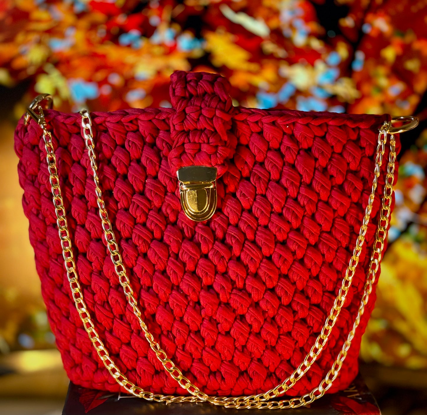 Crimson Maple Crochet Bag